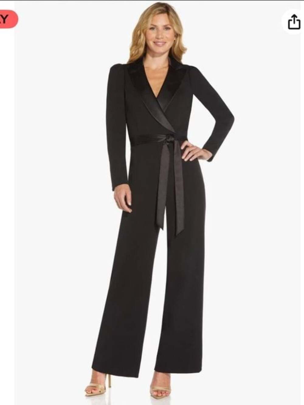 Adrianna Papell Black Satin Trim Jumpsuit